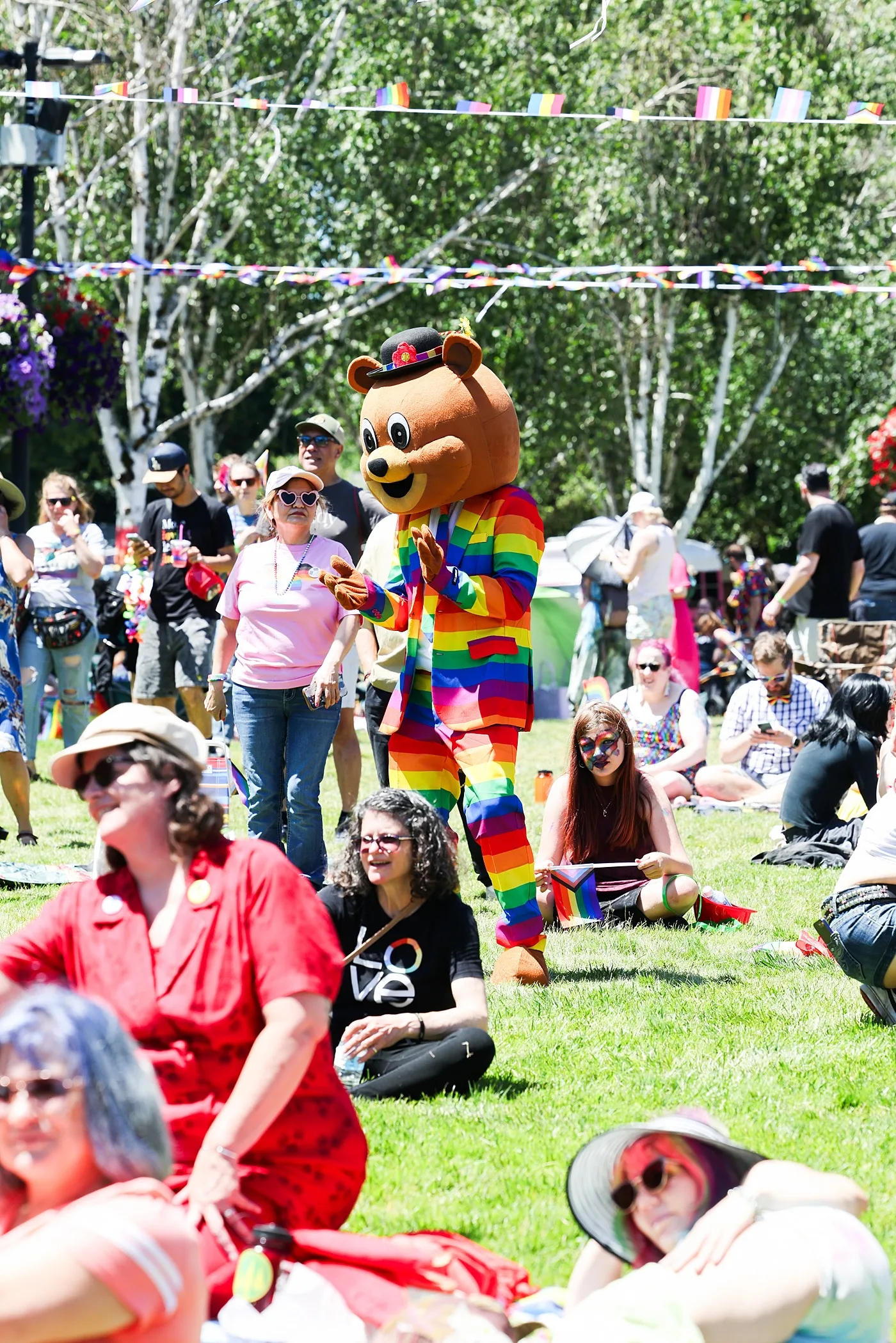 crowd rainbow dancing bear
